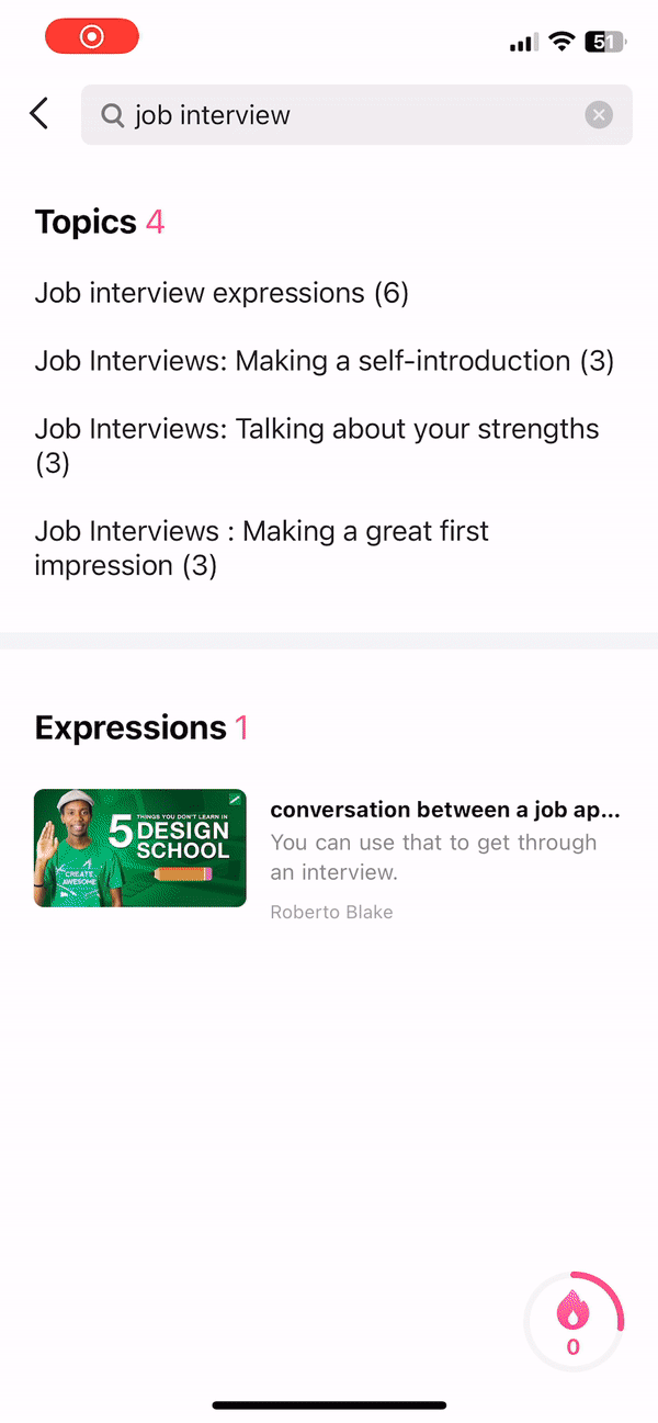 job interview expressions on the cake app